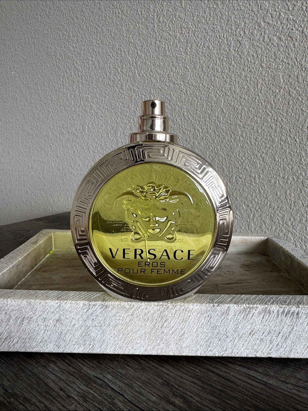 Versace Eros Pour Femme Bottle in Gold and Yellow Glass